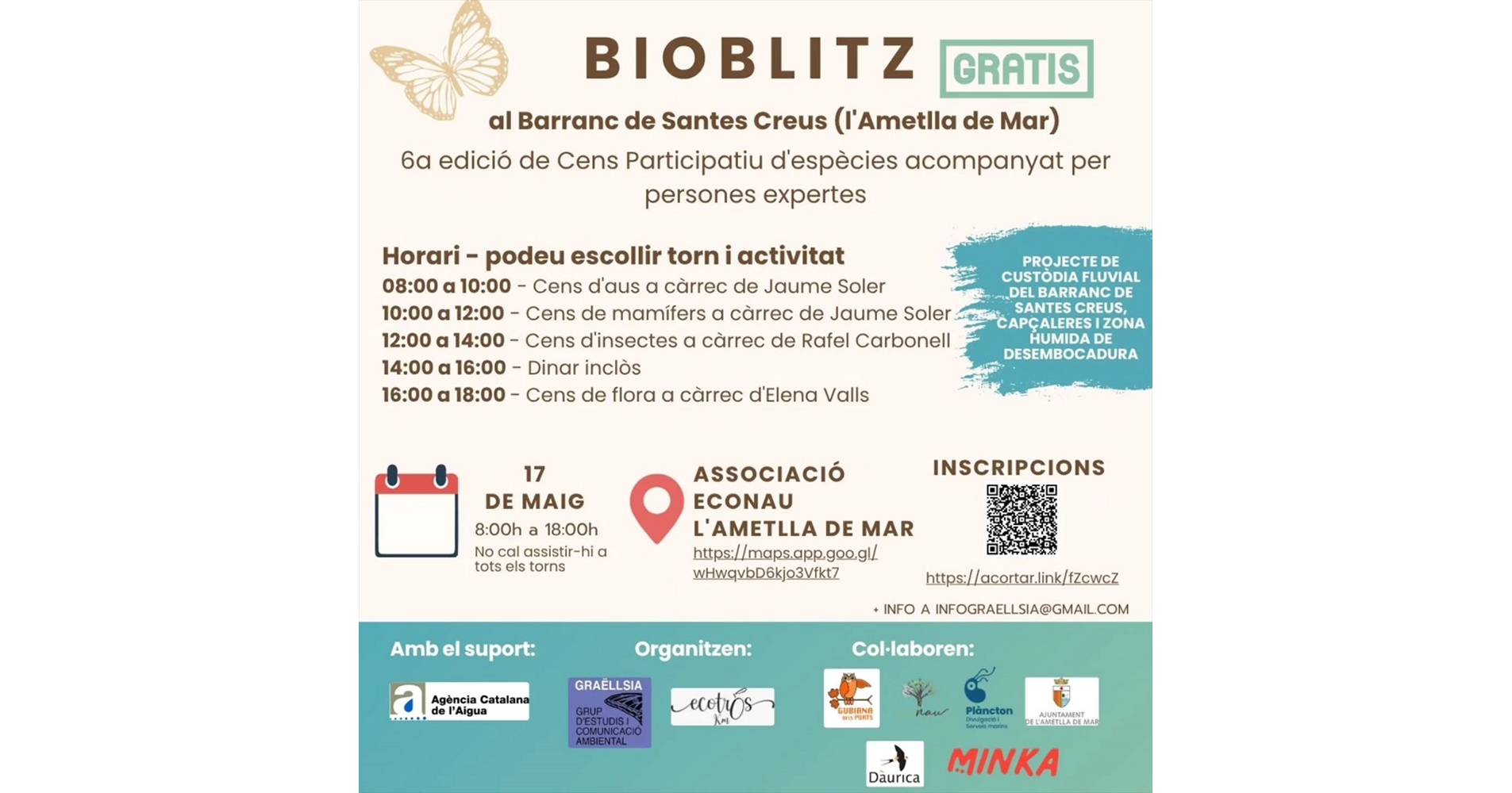 Bioblitz al barranc de Santes Creus. 6è Cens participatiu d’espècies Bioblitz al barranc de Santes Creus. 6è Cens participatiu d’espècies