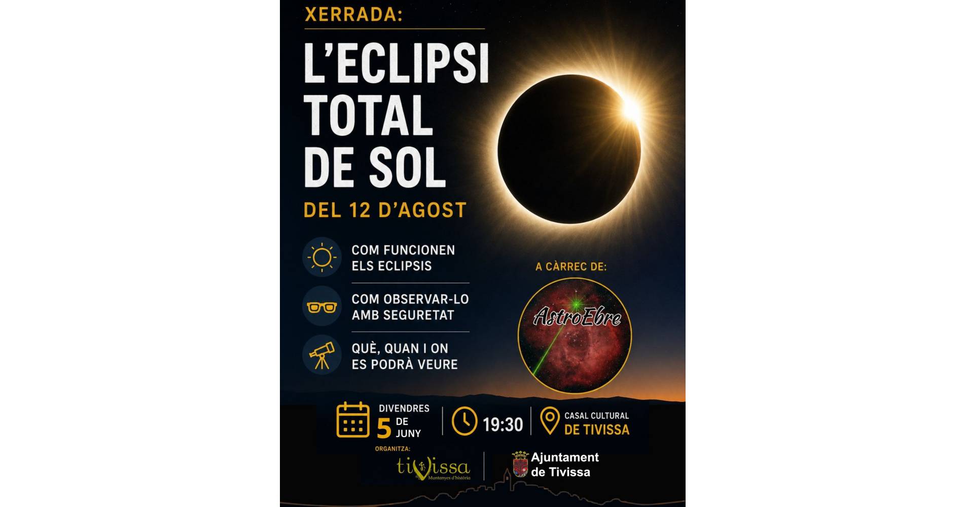 Xerrada l’eclipsi total de sol del 12 d’agost Xerrada l’eclipsi total de sol del 12 d’agost