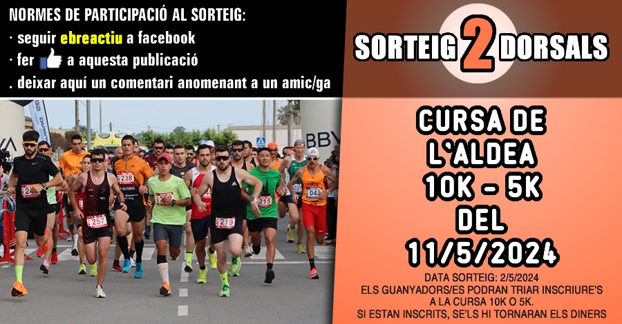 <p>Sorteig 2 dorsals per la Cursa de l’Aldea 10K/5K de l’11/5/2024 (a instagram)</p>