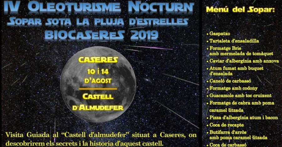 IV Oleoturismo nocturno. Cena bajo la lluvia de estrellas Biocaseres 2019