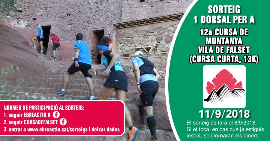 <p>Sorteig 1 dorsal per a la 12a Cursa de muntanya Vila de Falset (cursa de 13K) - 11/9/2018</p>