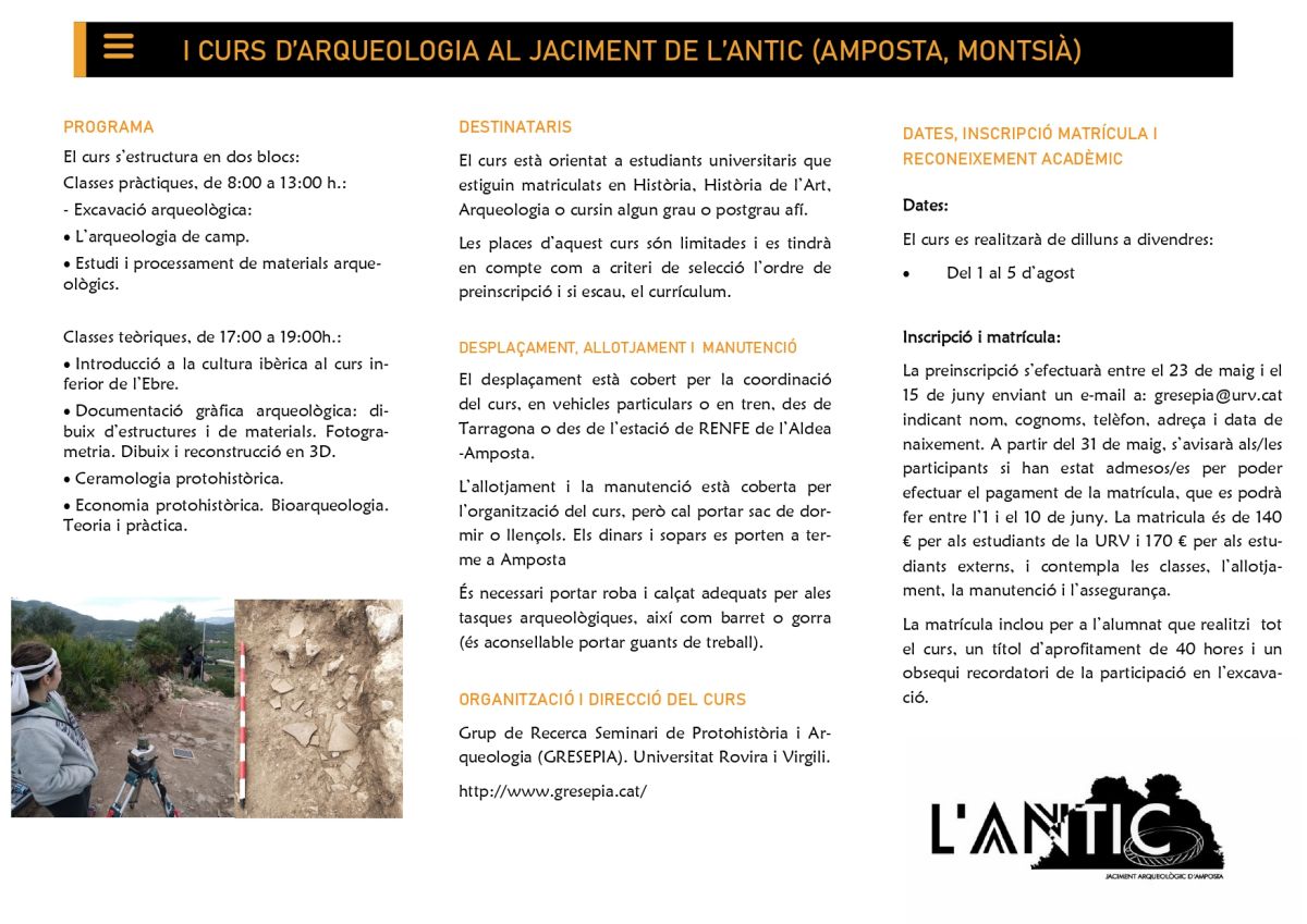 I Curs darqueologia al jaciment de lAntic 