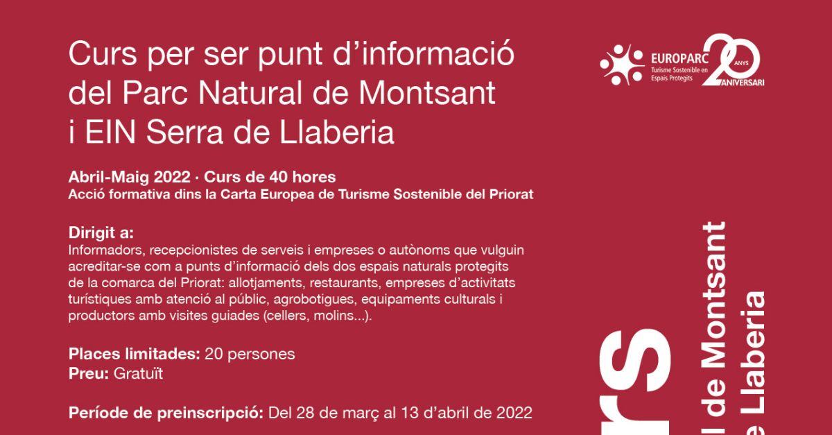 Inscripcions al Curs per ser punt dinformaci del PN del Montsant i EIN Serra de Llaberia