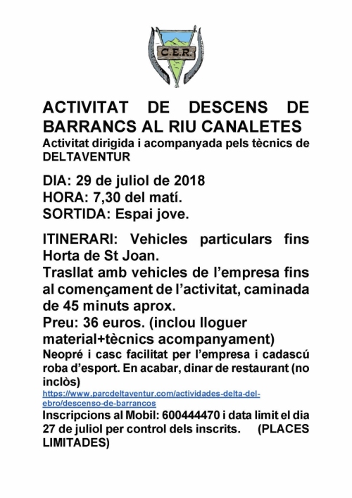 Activitat de descens de barrancs al riu Canaletes