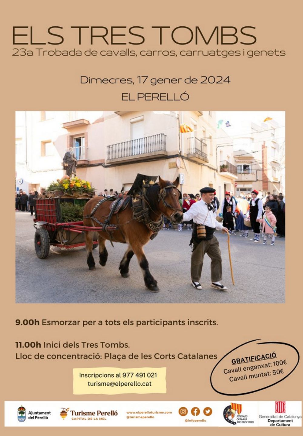 Els Tres Tombs. 23a Trobada de cavalls, carros, carruatges i genets del Perell