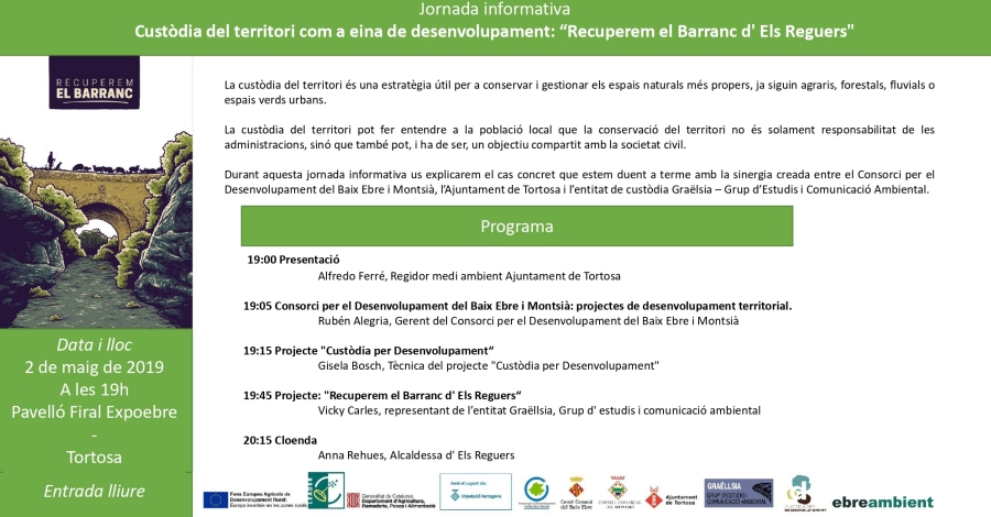 Jornada informativa Custdia del territori com a eina de desenvolupament: Recuperem el Barranc dEls Reguers