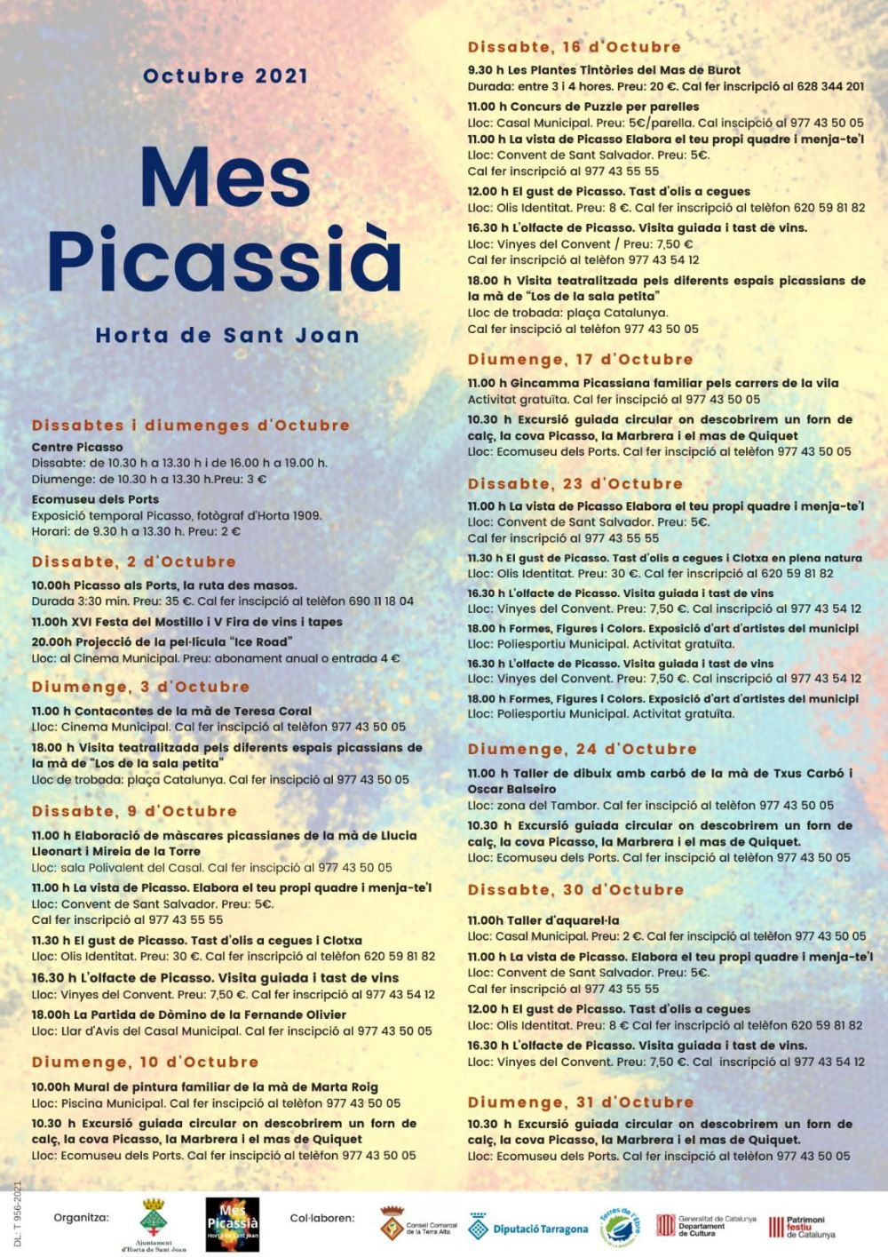 Octubre, mes Picassi a Horta de Sant Joan - programa dactivitats