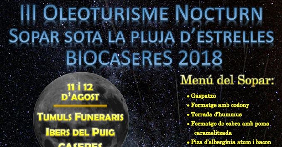 III Oleoturismo nocturno: cena bajo la lluvia de estrellas Biocaseres 2018