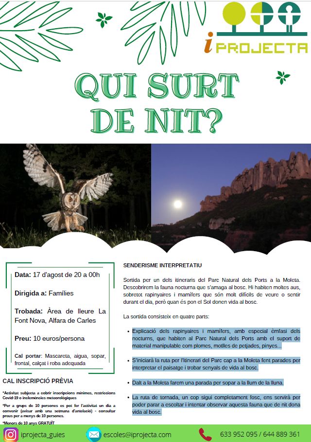 Activitat deducaci ambiental: Qui surt de nit? (senderisme interpretatiu)