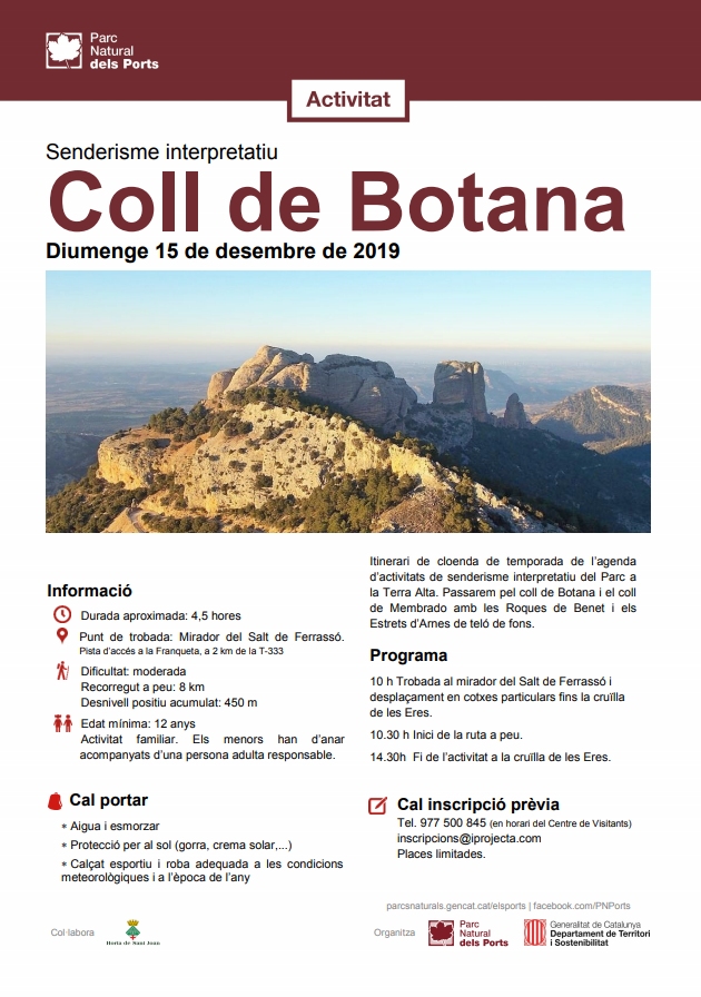 Senderisme interpretatiu pel coll de Botana i el coll de Membrado amb les Roques de Benet i els Estrets dArnes de tel de fons