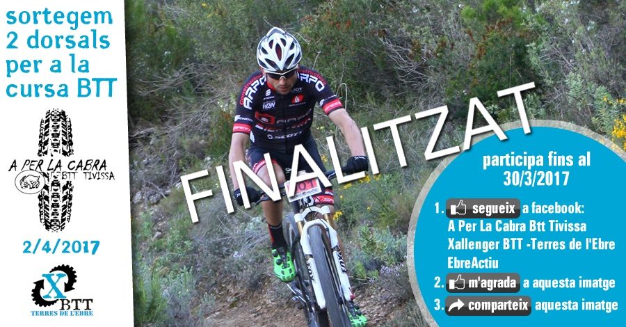 [finalitzat] Sorteig 2 dorsals: cursa BTT A per la cabra de Tivissa del 2/4/2017 | EbreActiu.cat, revista digital d’oci actiu | Terres de l’Ebre ...