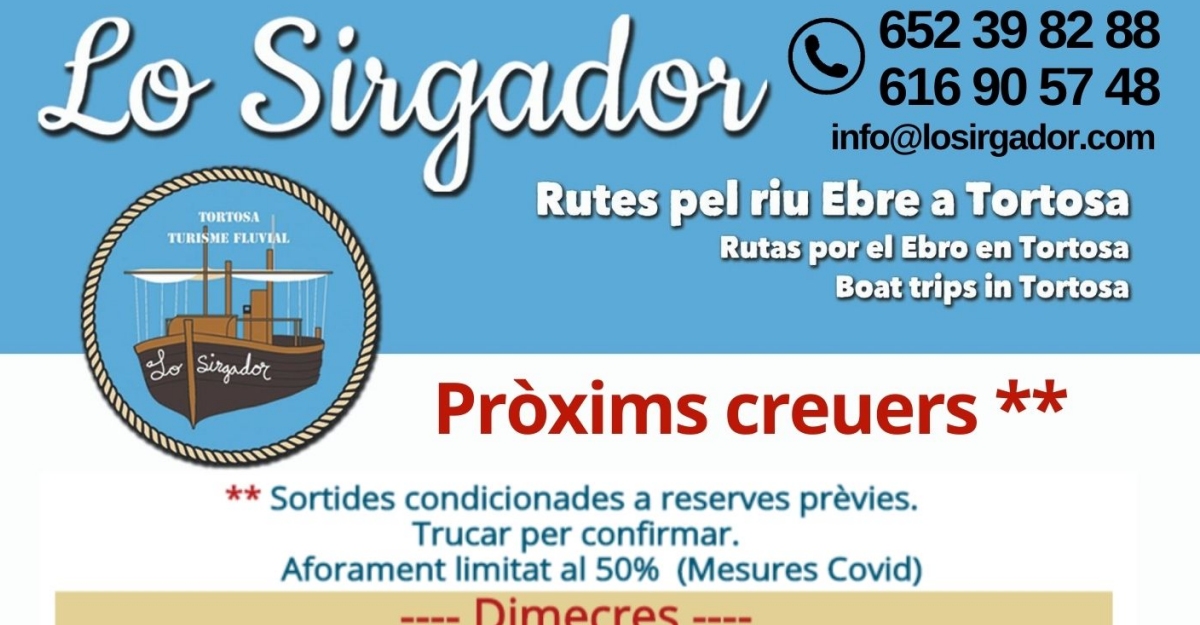 Sortides turstiques amb el llagut Lo Sirgador agost 2020