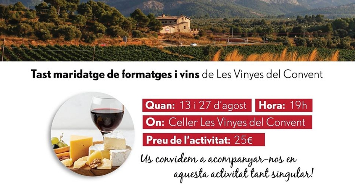 [APLAZADA] Cata maridaje de quesos y vinos de Les Vinyes del Convent