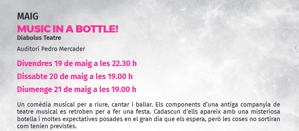 Temporada de teatre Benicarl: Music in a Bottle