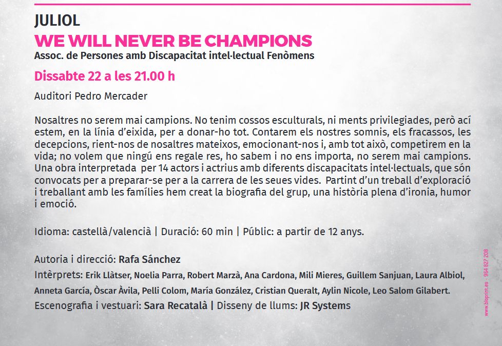 Temporada de teatre Benicarl: We will never be champions